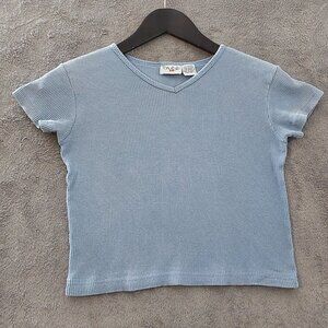 Vintage Ponytails Ribbed Blue Top | Girls Size 10/12 | Y2K Short Sleeve